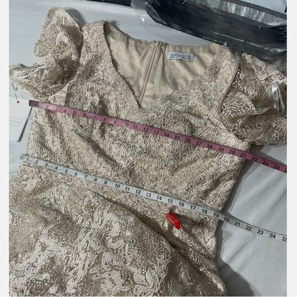NWT $798 Mac Duggal [ 18 ] Embroidered Flutter Sleeve V-Neck Gown‎ Ivory #S738 - Picture 3 of 16